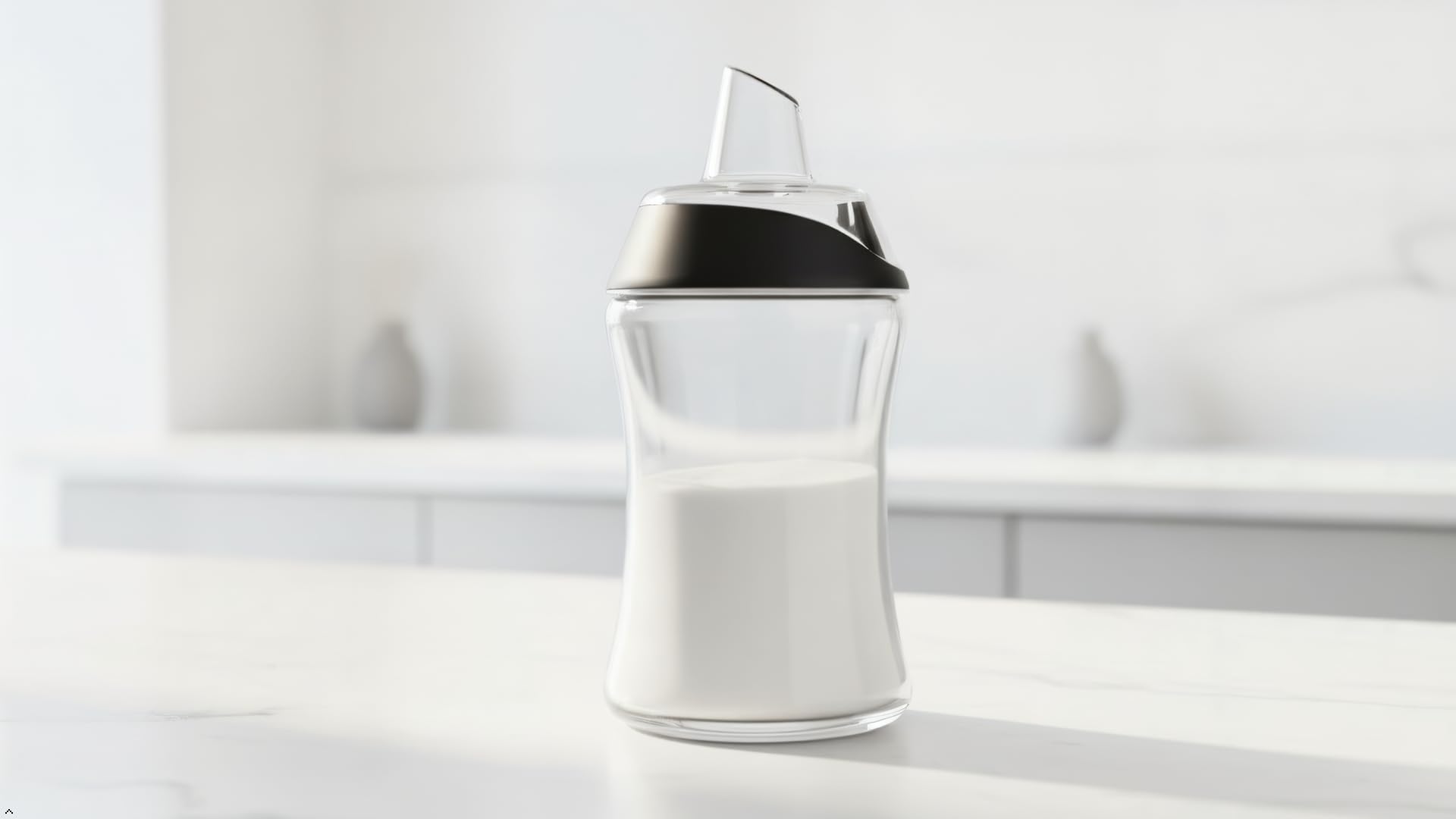 J&M DESIGN Glaszuckerspender mit Ausgießer für Kaffee-Bar, Tee und Küche, automatisches Ausgießen, luftdichter Deckel, 213 ml Behälter