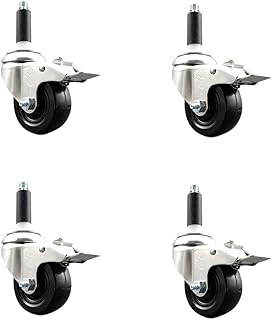 Service Caster Brand 3 Inch 316 Stainless Steel Light Duty Swivel Expanding Stem Caster Set of 4 Soft Rubber Caster Wheels and 3/4â€ Stemâ€“700lbs. Total Cptyâ€“Casters with Total Locking Brakes