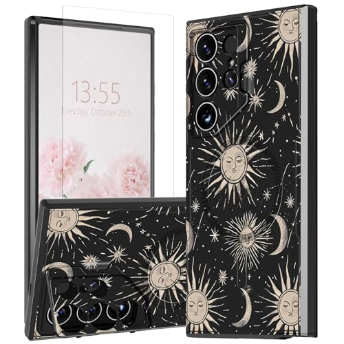 for Samsung Galaxy S24 Ultra Phone Case 6.8" 2024 with Screen Protector & Built-in Camera Kickstand Sun and Moon Design Magnetic Heavy Duty Shockproof Protective Cover Case for Samsung S24 Ultra 5G