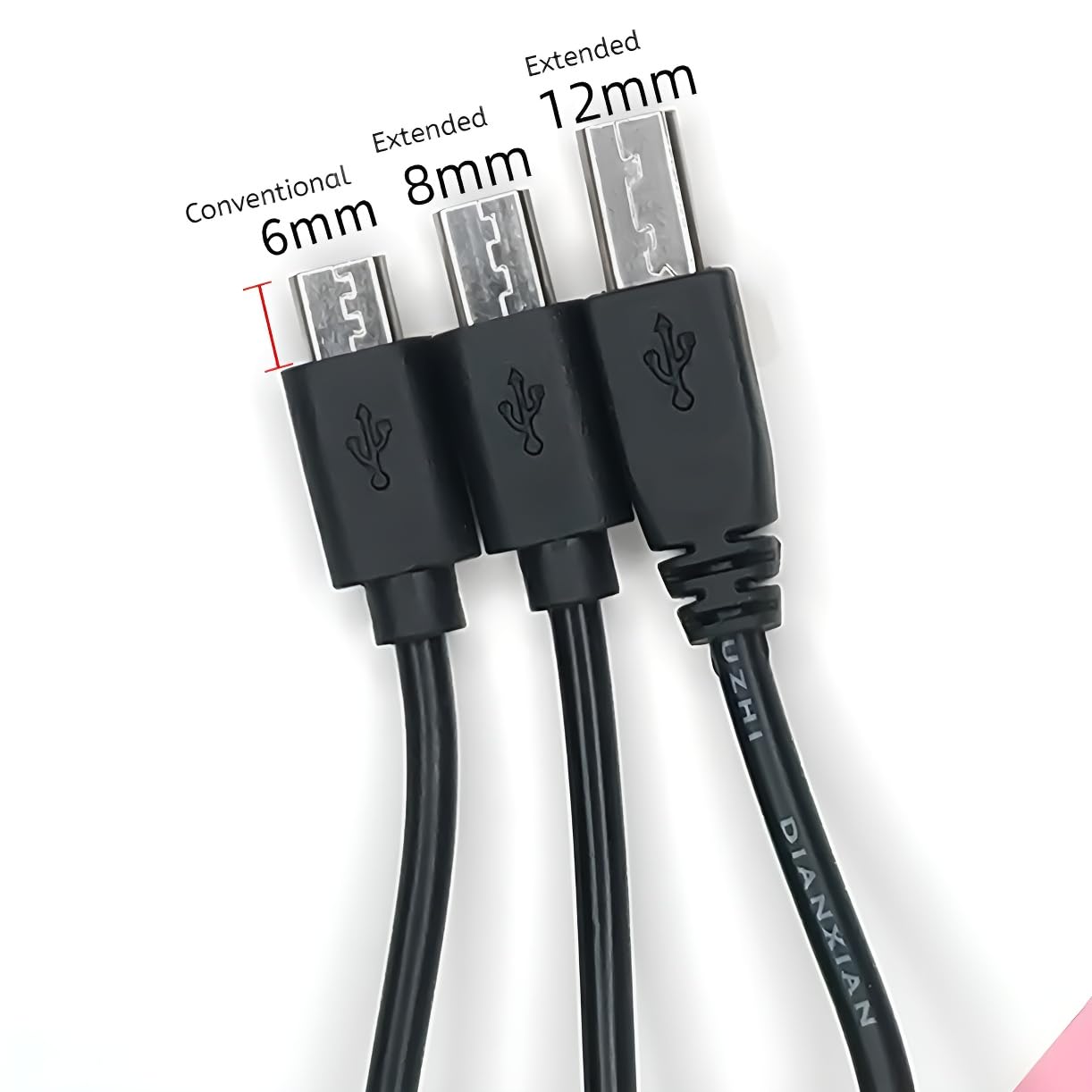 Cable micro USB de punta larga de 3 pies, 6 mm, 8 mm, 12 mm, compatible con Blackview BV4000 BV4900 BV5500 Pro/Plus BV5800 BV6000s/Oukitel WP12 WP8 Pro, WP6/Doogee/Ulefone Armor X7 Pro X6 teléfonos