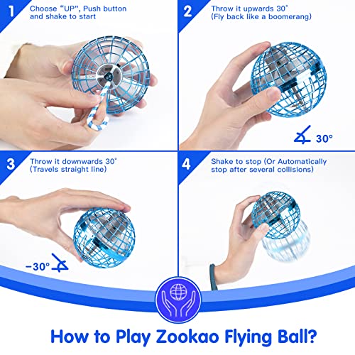 Zookao Flying Ball Toy, Hand Controlled Mini Drone for Kids, Flying Orb Toy, Flying Spinner with