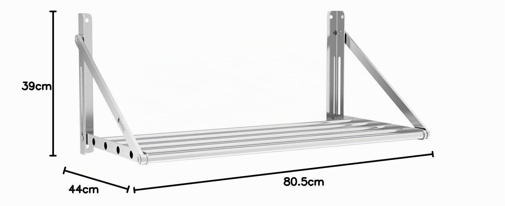 Royal Catering Étagère Murale Pliable Rabattable Pliante À Barres Barreaux RC-TFWH8045 (80 x 45 cm, Capacité De Charge 40 kg, Modèle À Barres De Suspension, Montage Mural, Acier Inoxydable)
