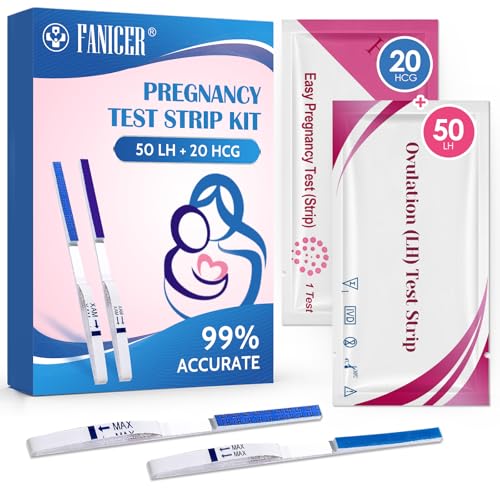50 Pruebas de Ovulación y 20 Pruebas de Embarazo, Tiras de Prueba de Ovulación, Tiras Ovulacion Sensibles, Prueba de Ovulación y Fertilidad, Test Ovulación Fácil de Usar Femenina (50LH + 20HCG)