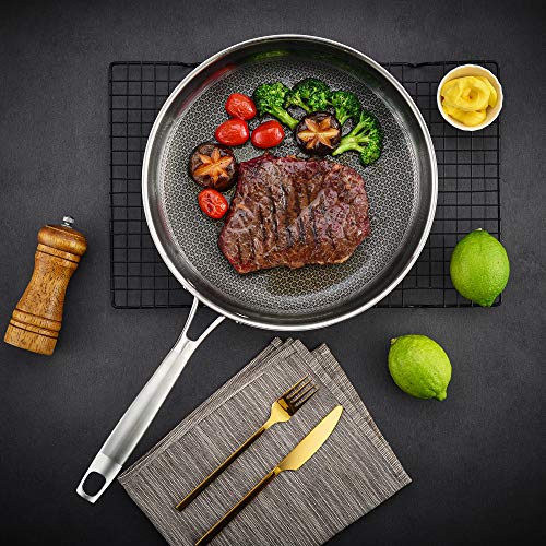 Velaze Frying Pan, 28cm 18/10 Stainless Steel Shallow Skillets Wok with Nonstick Honeycomb Coating, Fast and Even Heat Conduction, Large Flat-Bottom Cooking Pans Suitable for All Types of Cookers 5 Gallery Image
