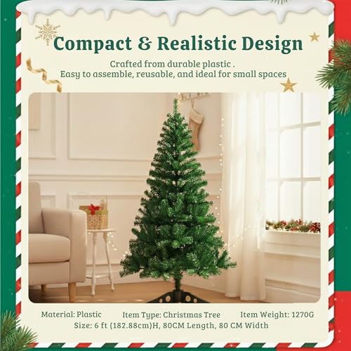 Image of CraftVatika Christmas Tree 6 feet for Xmas Party Decorations, X Mas Tree for Home Office Table Decor, Christmas Party Decoration Items, Merry Christmas Decoration Tree with Stand for Xmas Decoration