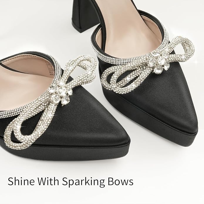 JENN ARDOR Women's Platform Heels Ankle Strap Pumps High Heeled Pointed Toe Stiletto High Heel Sandals Rhinestones Bow Knot Party Prom Dress Pumps Shoes for Women - Image 6