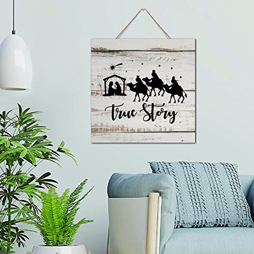 Décoration murale en bois cuisine et porche plaque True Story 30cm