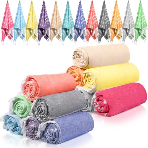 SmoothNovelty 12 Pcs Turkish Beach Towel 30 x 60 Inch Extra Large Lightweight Travel Towel Cotton...