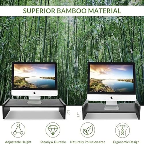Image of Home Sparkle Bamboo Wooden Monitor Stand Riser | Ergonomic Shelf for Laptop, Keyboard & Accessories |Desk Organizer for Office, Home, Studio, Gaming & Study Tables (SH2270)