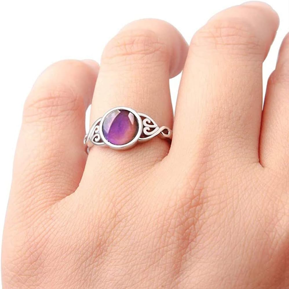 Vintage Silver Ring 925 Sterling Silver Round Crystal Temperature Sensitive Color Changing Mood Ring
