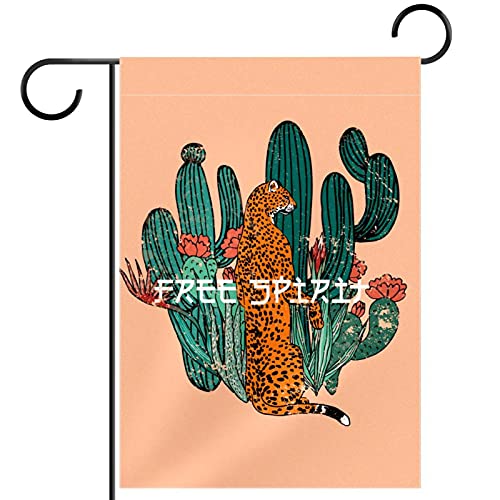 Drapeau de jardin cactus et léopard double face 30x45 cm pour décoration extérieure toutes saisons