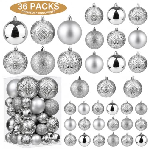 SZVRL Christmas Balls Ornaments -36pcs Shatterproof Christmas Tree Decorations with Hanging Loops for Xmas Tree, Holiday Party, Wedding & Indoor Home Decor,6 Styles in 3 Sizes (Silver) - image 2