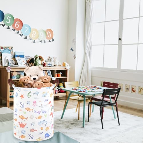 Image of Marine animal kids waterproof foldable laundry basket,Fish Hamper,Nursery Hamper,Baby Storage Baskets for boy Room,Gift Baskets,Home Organizer,Nursery Decor(Fishes)