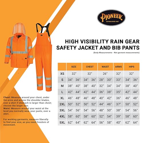 image for Pioneer High Visibility Rain Gear Safety Jacket and Bib Pants – Hi V