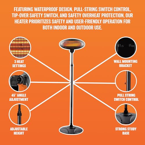 2kw Patio Heater - Garden Free Standing Electric Warmer Safety Protection Outdoor Quartz 2000w 240v | 3 Heat Settings | Stay Warm This Winter | Adjustable Height 2kw Patio Heater - Garden Free Standing Electric Warmer Safety Protection Outdoor Quartz 2000w 240v | 3 Heat Settings | Stay Warm This Winter | Adjustable Height