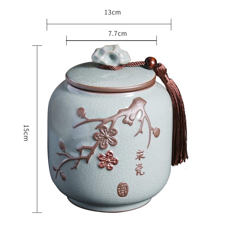 Pojemnik do przechowywania herbaty Ceramiczny pojemnik na herbatę z uszczelnioną pokrywką o dużej pojemności, tłoczony słoik do przechowywania herbaty, przypraw, słodyczy i kawy dla Sugara(Blue)