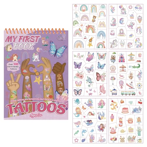 Pre-Cut Temporary Tattoos for Girls, 100+ Butterfly Mermaid Unicorn Tattoos - Waterproof Party Favors Supplies for Birthday, Halloween, Christmas Gift...