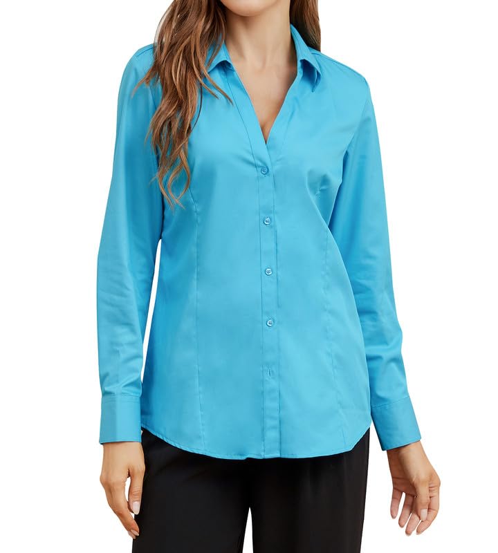 Damipow Womens Dress Shirts Wrinkle Free Button Down Shirt Long Sleeve Blouses for Work Professional2