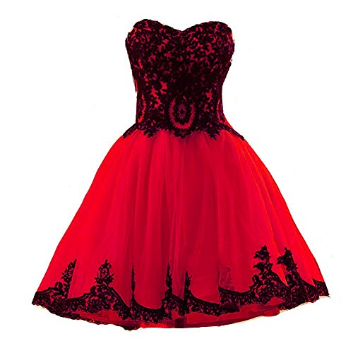 Vintage Black Lace Gothic Short Tulle Prom Homecoming Party Dress Plus Size Red US20W