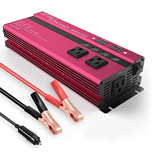 Car Power Inverter, EBTOOLS 1000W/2000W Digital Display Inverter 12V DC to 110V AC Car Converter with 3 AC Outlets, 4 USB Port for Laptop, Smartphone, Household Appliances, in case Emergency, Storm