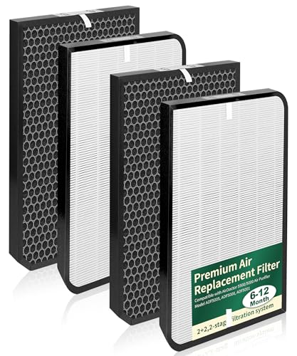 4-Pack AD5500 Replacement Filters Compatible with AirDoctor 5500 5000 and 5500i Air Purifiers with 2 Premium Filters & 2 Activated Carbon Filters Mode Number ADF5005 ADF5006