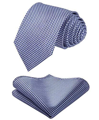 Image of HISDERN Ties for Men Solid Houndstooth Neckties Handkerchief Formal Business Tie & Pocket Square Set Wedding Party