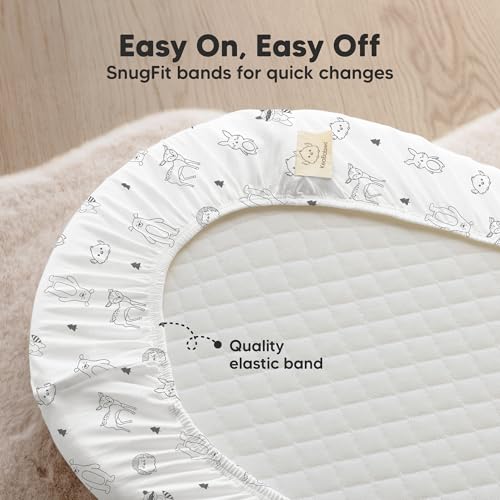 Image of 2-pk Waterproof Bassinet Sheets Girls, Boys, Cotton - 33x17 Universal Bassinet Mattress Pad Protector Cover, Compatible with Graco,Baby Delight,Chicco,Halo Bassinest Swivel Sleeper Fitted (Woodland)