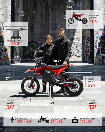 Image of Skeri Electric Dirt Bike for Adults & Teens, 14 inch /12 inch Fat Tire 3200W Motor 37MPH Off-Road EBike, 48V 21Ah Battery Hydraulic Disc Brakes Dual Suspension IPX5 Waterproof, Fit for Age 13+ -Racing Red