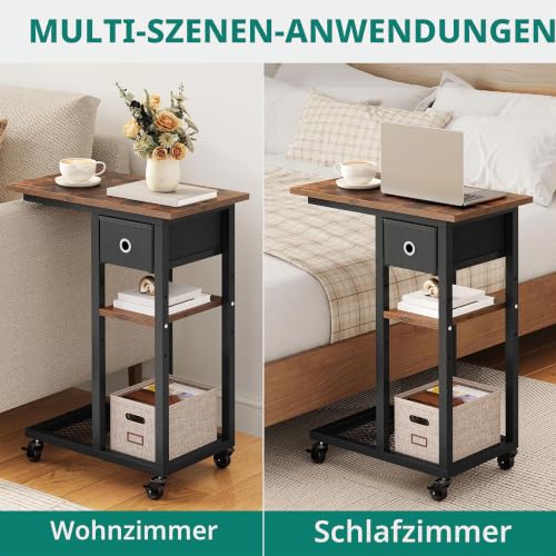 YITAHOME Beistelltisch C-Form Rollen Schublade Wohnzimmertisch Laptoptisch – Ansicht 5