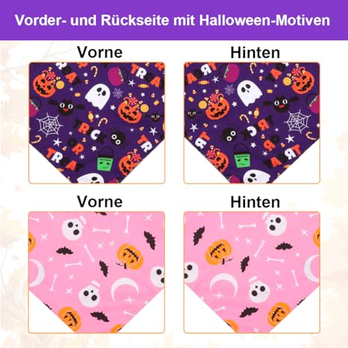 SZEE Hundehalstuch Halloween Kostüm Hunde Bandana for Dogs, Geschenk Deko mit Kürbis Motiv, Kopftücher Waschbarer Hundehalstücher für Kleine/Mittel/Große Hunde und Katzen Haustier, Lila+Rosa, L
