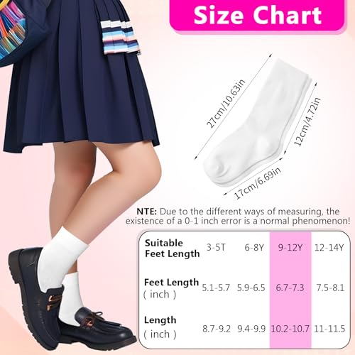 3 Pairs White Socks Girls Medias Blancas Para Niñas School Uniform Dress Socks for Kids Seamless Crew Ankle Cotton Scrunch Sock White Slouchy Tube Sock Athletic Sports Cute Casual Athletic Soft2