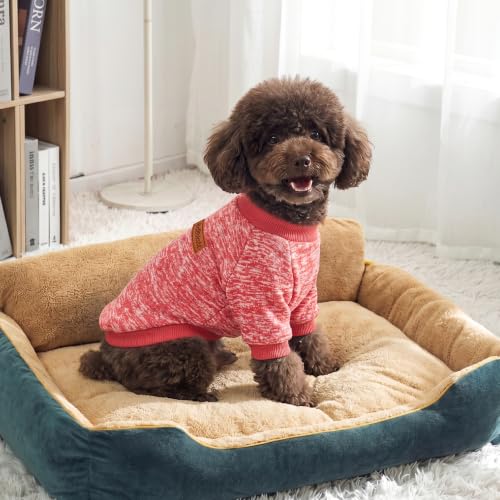 Image of 2 Pack Dog Sweaters for Small Dogs Girl Boy Winter Fleece Clothes Warm Soft Dog Sweatshirt Outfit for Dogs Cats Pet Apparel (Rose+Red, XS (Back: 9.8 inch,Chest: 13.7 inch, 3.5-5.5lbs))