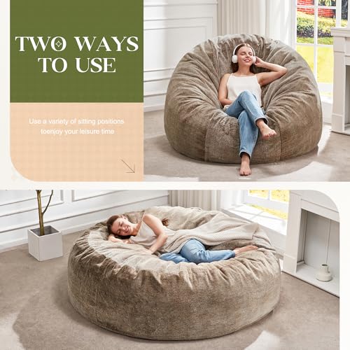 Image of Hobestluk Bean Bag Chair for Adult Giant Beanbag with Filler Brown 6FT