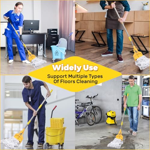 Image of Commercial Heavy Duty Mop Handle 61 Inch Mop Stick with Adjustable Stainless Steel Handle Industrial Floor Cleaner Stick Replacement Wet palo de trapeador (2 Pack)
