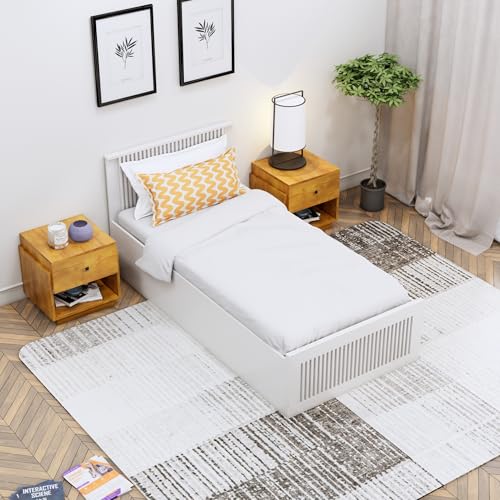 Image of Bniture Modern Single Size Bed with Storage Box | Engineered Wood Bed Designer Headboard | Wooden Single Cot Beds with Storage for Bedroom 3 Year Warranty (Frosty White)