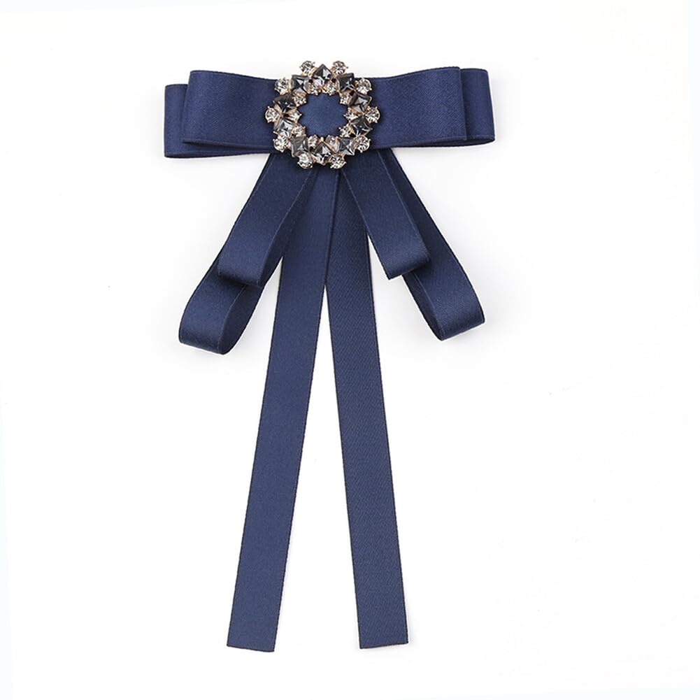 Lace Ribbon Bow Tie Brooch Rhinestone Pearl Necktie for Girl Women Fashion jabot collar brooch pins Pre-Tied Corsage