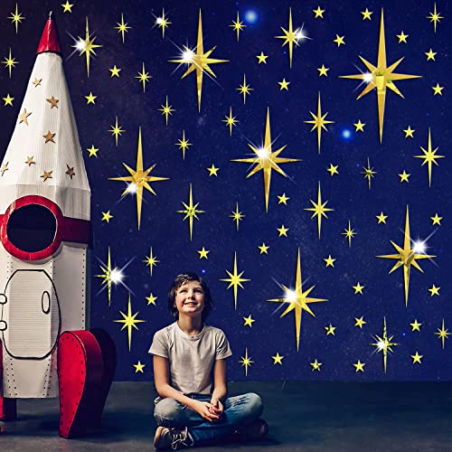 Mirror Wall Stickers Gold Acrylic Star Mirror 3D Wall Decal Peel And Stick Wall Decals Removable Stars Adhesive Mirror Wall Decor For Home Living Room Decor #TOP3