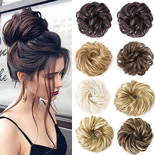Moonshow Messy Bun Hair Piece Hair Bun Extensions Wavy Curly Messy 2PCS Tousled Updo Messy Hair Bun Scrunchies for Women Thick Hair Piece Scrunchies Updo Curly Bun Extension Synthetic Chignon Hair Pieces for Girls (Dark Brown)