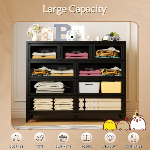 Image of Metal Dresser, 9 Drawer Chest of Drawers for Bedroom, Black