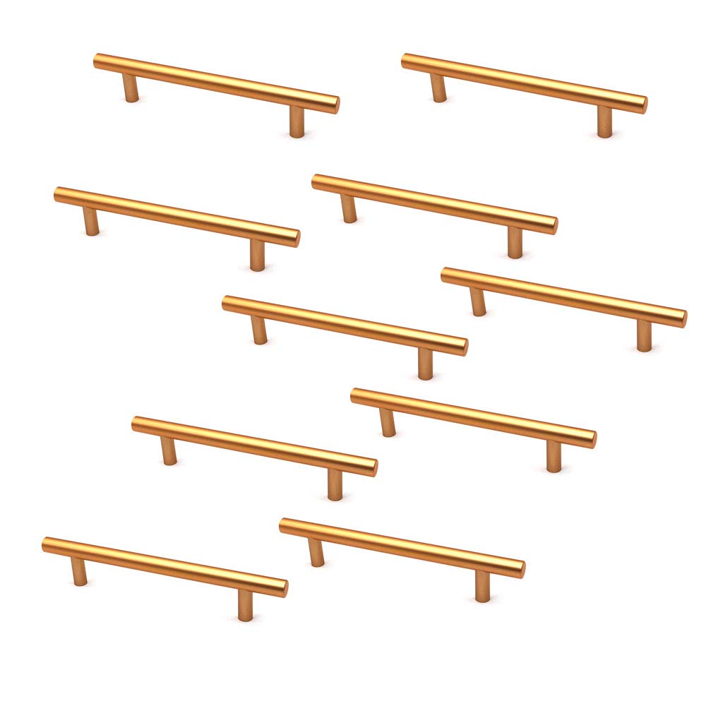 Nuzamas Gold Set Of 10 Cabinet Door T-Handles And Pulls, Furniture Drawer Handles, Zinc Alloy, 177Mm Long, Kitchen Cabinet Wardrobe Knobs Bars, Center To Center 128Mm Color