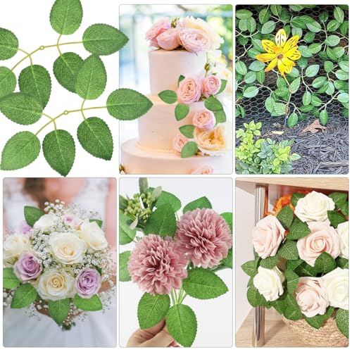 yuntop 50pcs Artificial Green Leaves, Rose Leaves Artificial, Bulk Fake Leaves Greenery Leaves for DIY Wedding Birthday Party Bridal Shower Bouquets Centerpieces Home Decorations