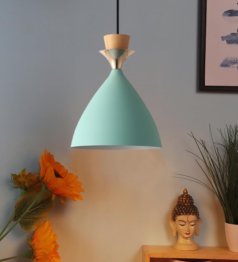 Image of Modern Aqua Blue Dome Hanging Pendant Light for Ceiling, Aluminium, Antique Decor, E-27 Holder,Bulb is not Included, Pack of 1