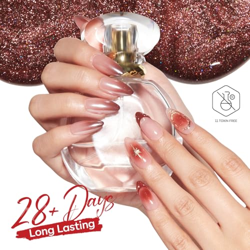 Image of modelones 32 PCS Gel Nail Polish Kit, 28 Colors Gel Polish with Blooming Gel, Base Coat, Glossy & Matte Top Coat Cat Eye Jelly Glitter Chameleon Soak Off LED Nail Art Kit Salon at Home