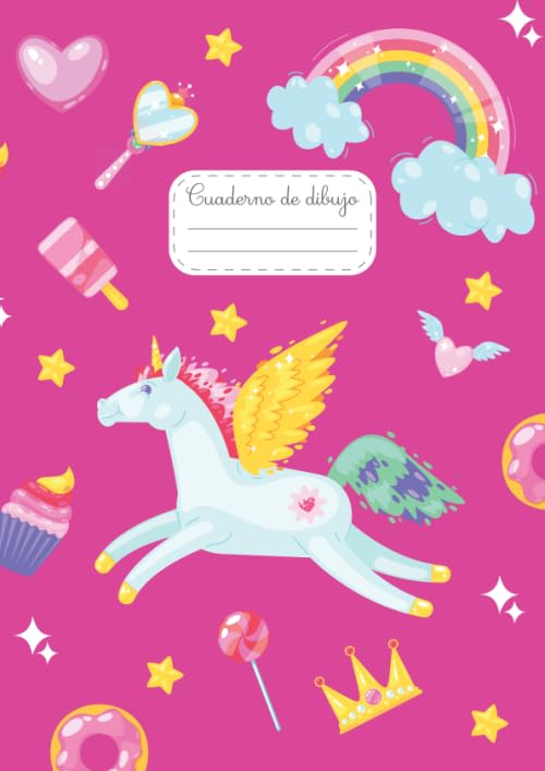 Cuaderno de dibujo: Libreta A4 unicornio para niñas - 100 ojas blancas