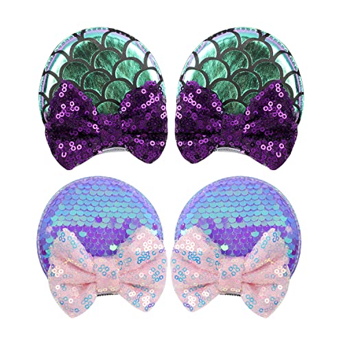 Flymind 2 Pairs Mouse Ears Hair Clip, Sequin Mouse Ears Barrettes Glitter Bow Ears Clips for Baby Toddlers Teen Girls Theme Birthday Party Favor Decoration