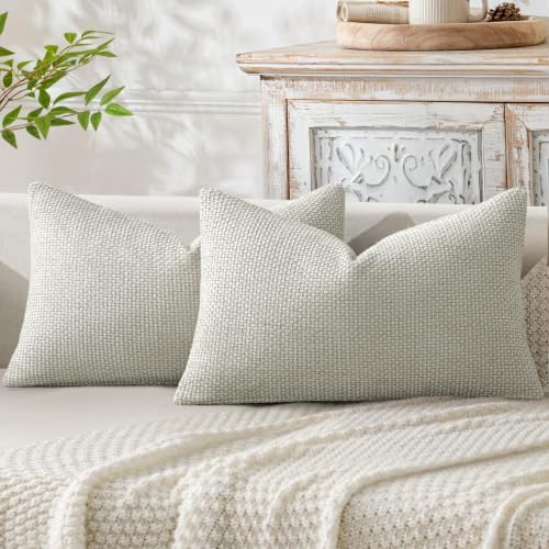 Image of MIULEE Dercorative Lumbar Throw Pillow Covers 12x20 Inch Grey-White 2 Pack