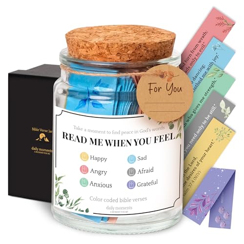 daily moments Bible Verse Jar - Christian Gifts for Women Faith, Religious Gifts for Mom, 90 Color Coded Bible Verses in a Jar for Men, Read Me When for Jesus Prayer, Christian Decor & Accessories