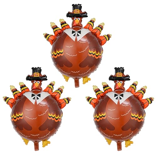 Image of Turkey Balloon Thanksgiving Balloons Turkey Foil Balloons for Fall Harvest Thanksgiving Autumn Themed Party Decoration Supplier Birthday Party Festival Balloons Party Sets 3Pcs