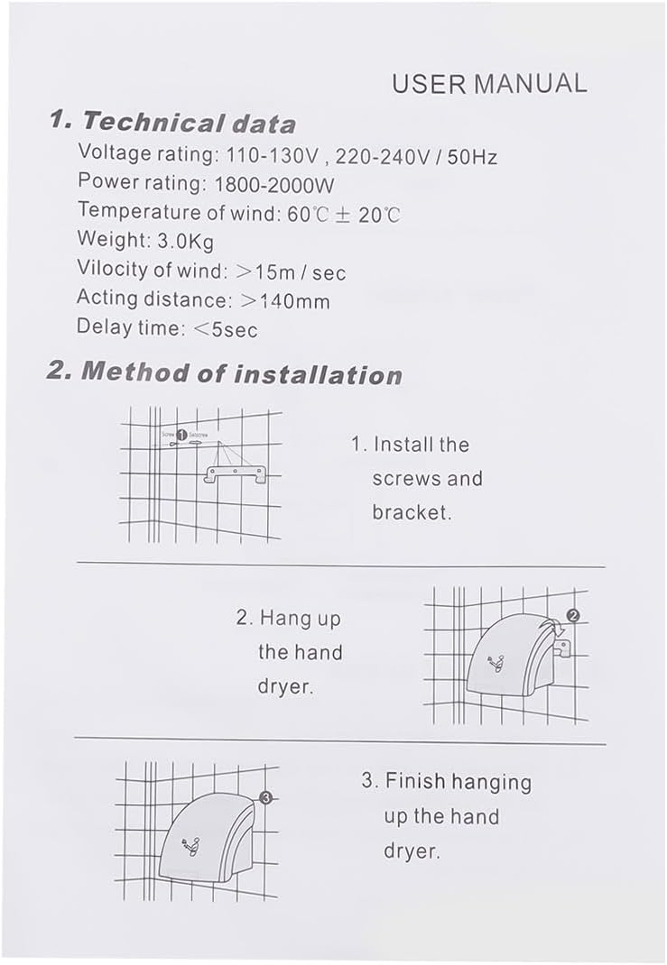 Commercial Hand Dryer, Wall-Mounted Automatic Electric Hand Dryer,1800W 110V High Speed Hand Dryer for Home Bathroom,Black
