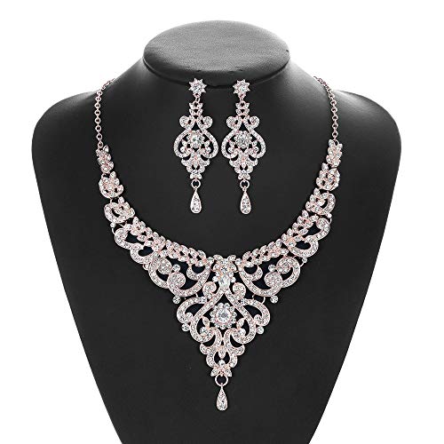 Hapibuy Crystal Wedding Jewelry Set Necklace Earring Set For Women and Brides Rose Gold and Silver Bridal Statement… - Image 3